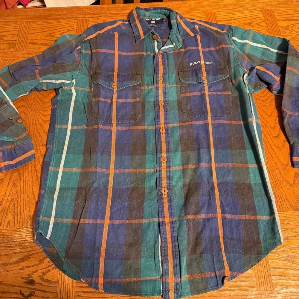 VTG Polo Ralph Lauren Plaid Long Sleeve Button Up Shirt Sz M Y2K 90s Style